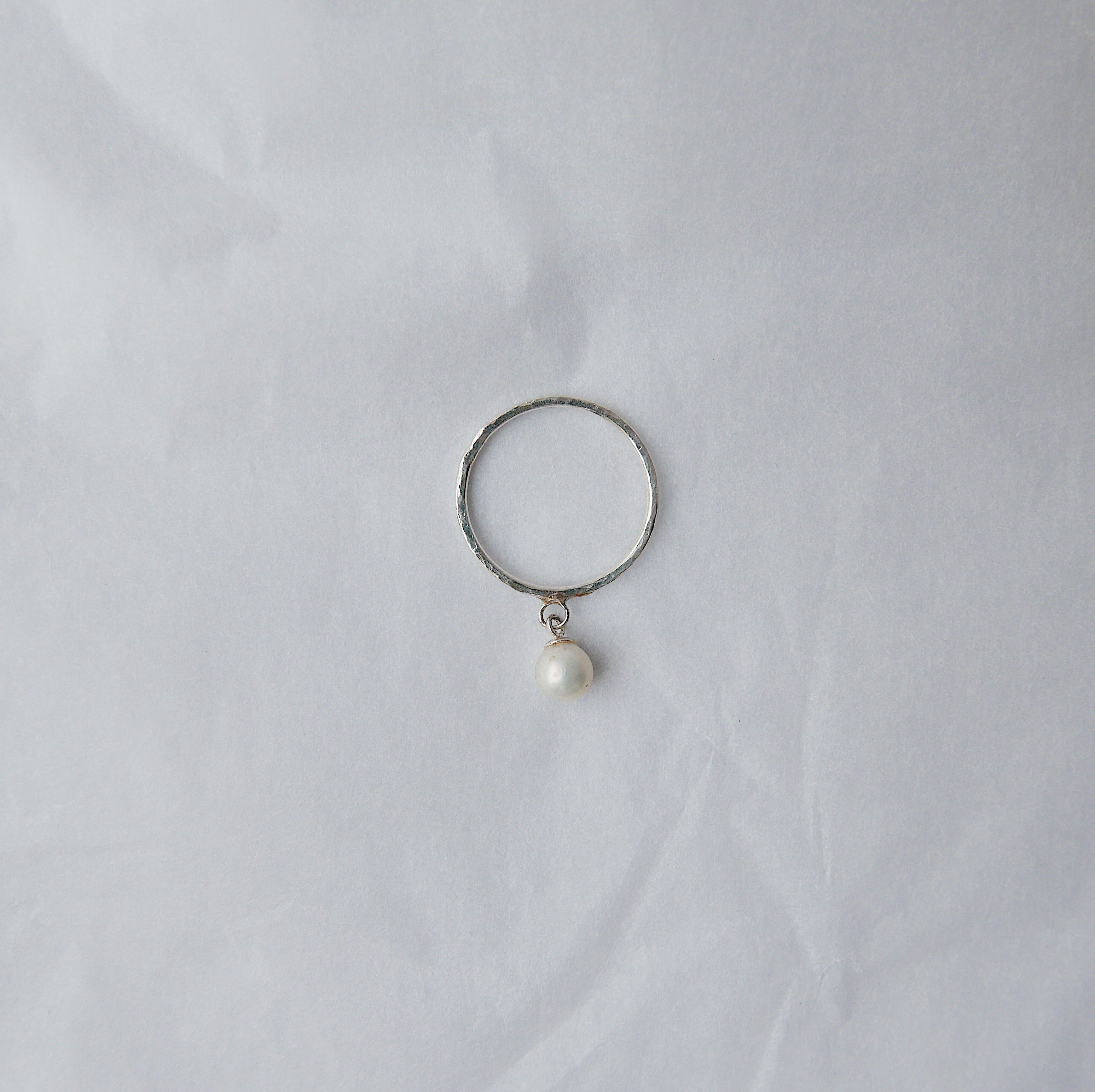 Pearl Charm ring, hanging pearl ring, silver pearl ring, charm ring, dangling pearl ring