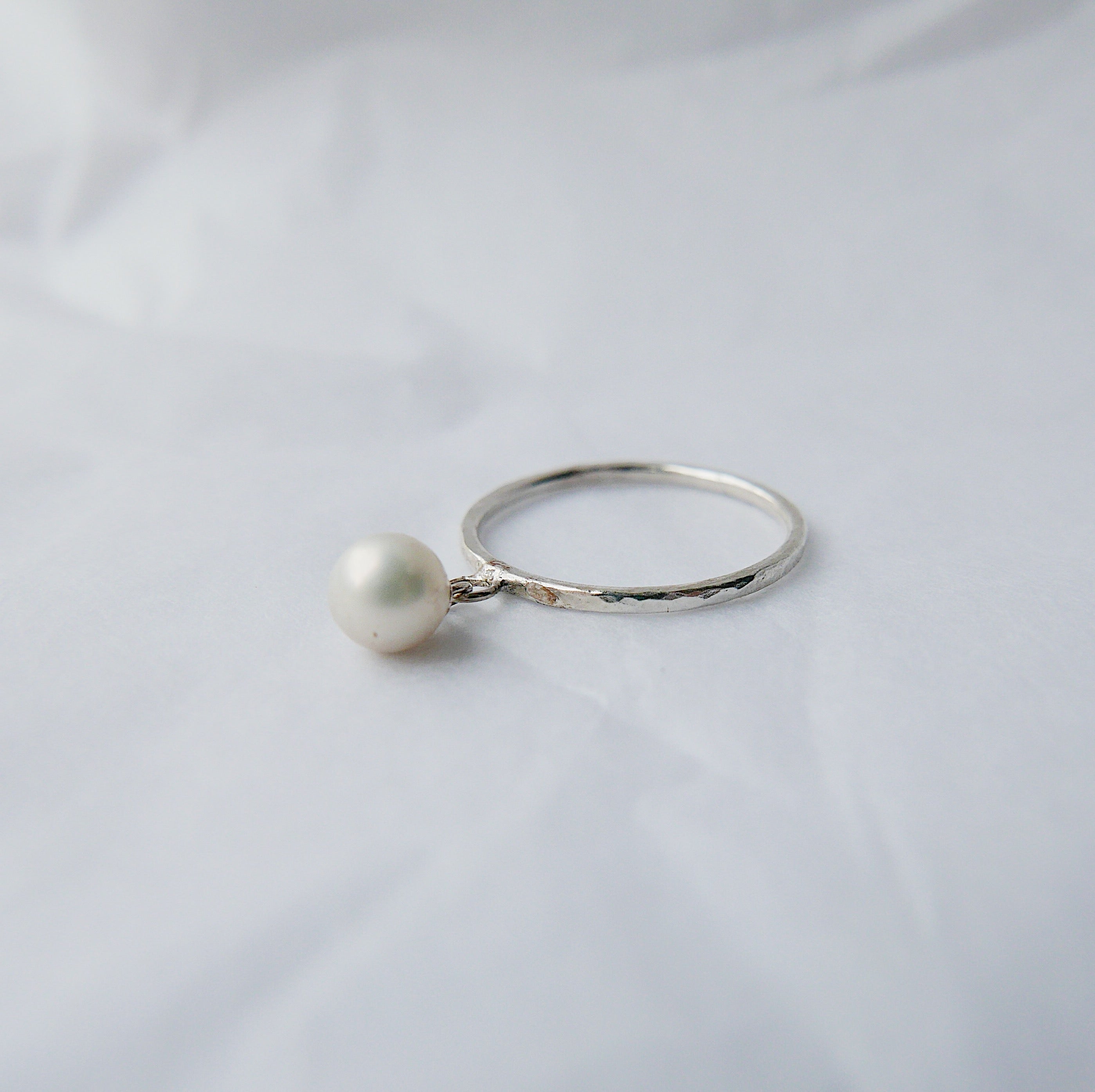 Pearl Charm ring, hanging pearl ring, silver pearl ring, charm ring, dangling pearl ring