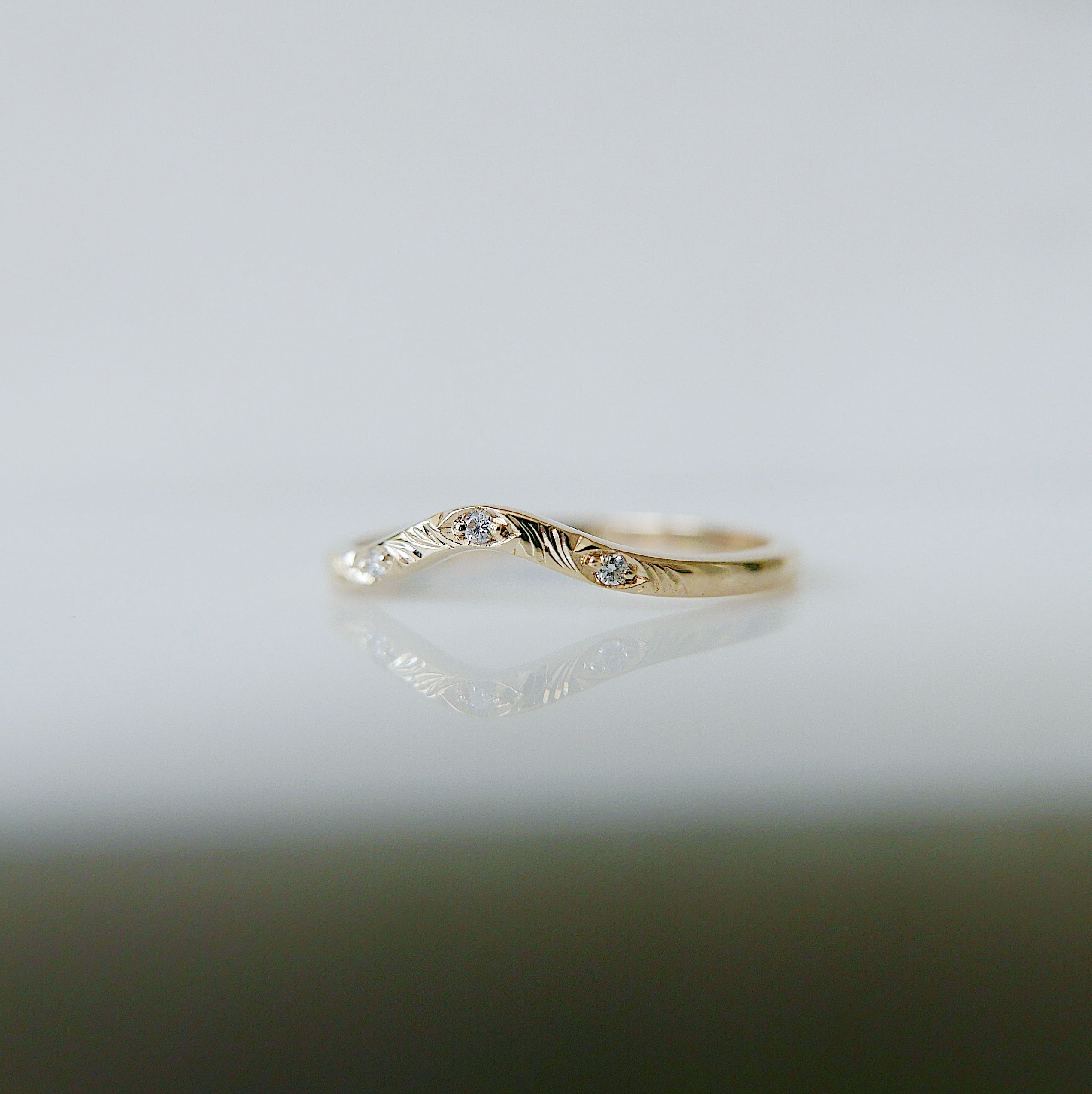 Plume Arc Diamond Ring, 14k gold nesting ring, stacking ring, wedding band, thin delicate dainty ring, thin band, hand engraved gold ring