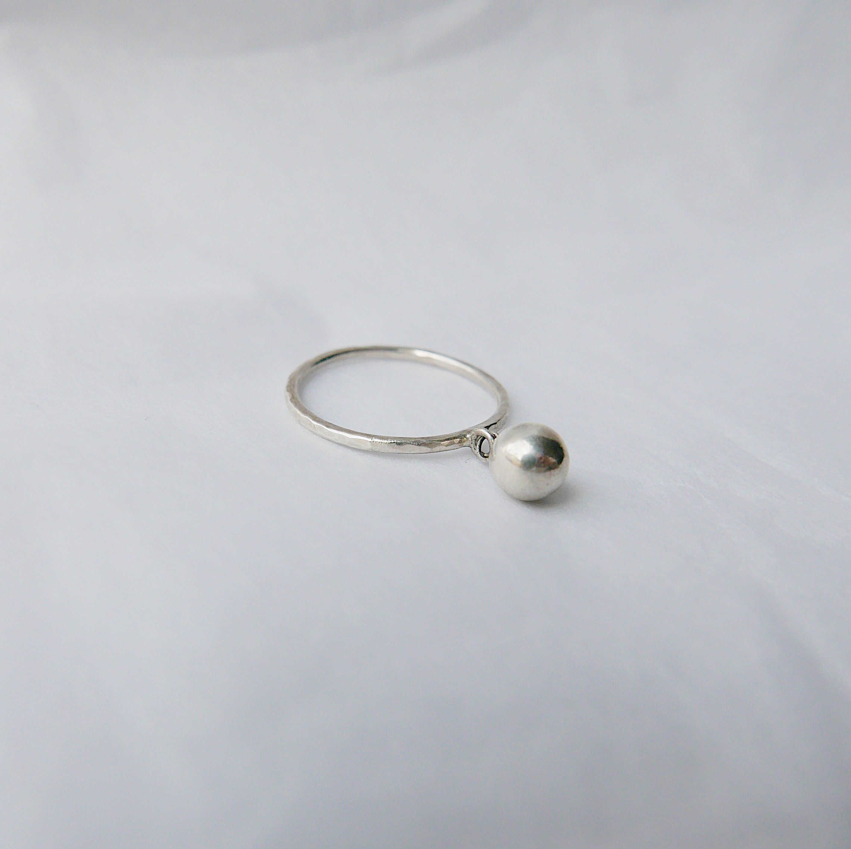 Silver Ball Charm ring, hanging ball ring, silver drop ring, charm ring, dangling ball ring