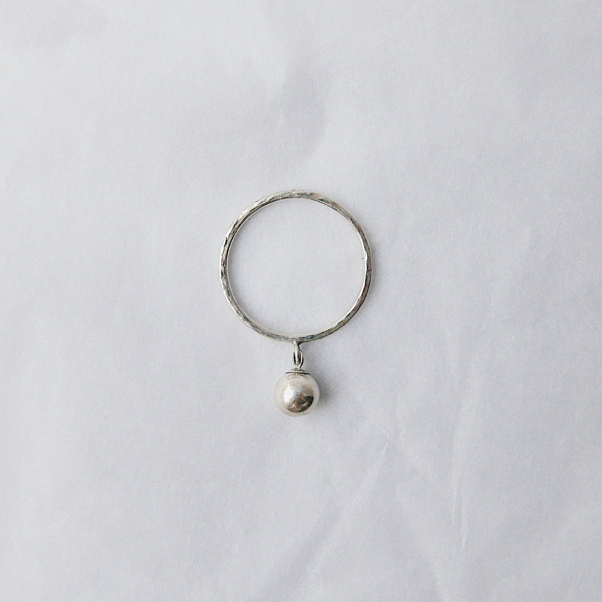 Silver Ball Charm ring, hanging ball ring, silver drop ring, charm ring, dangling ball ring