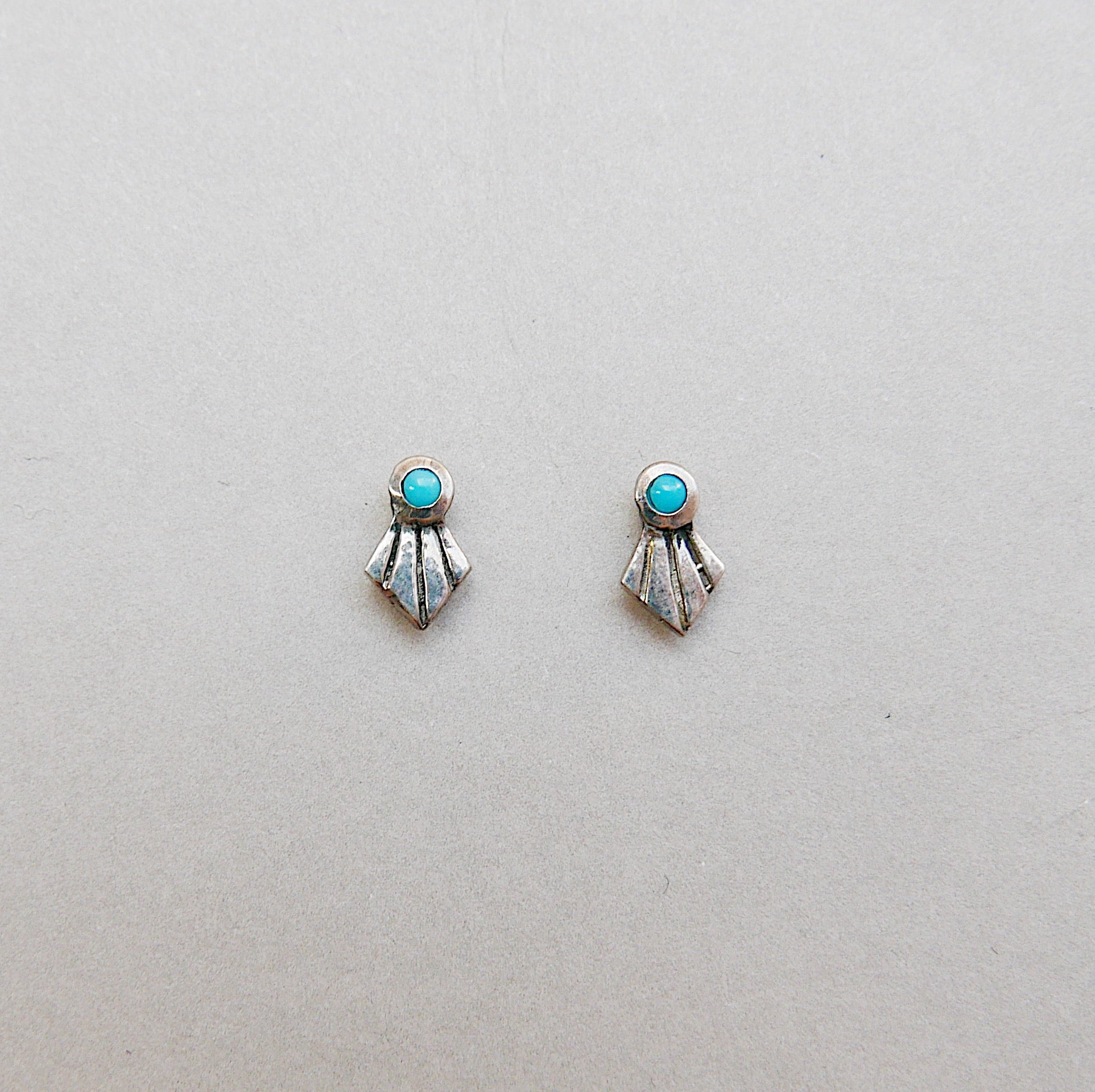 Turquoise fan studs, turquoise earrings, Turquoise studs, art deco turquoise earring